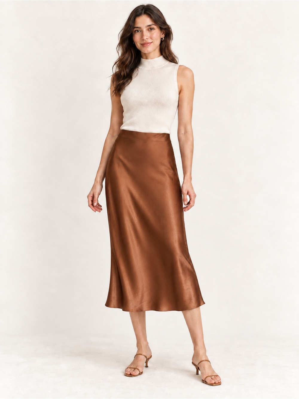QUINCE 100% Washable Silk Maxi Skirt NWT size M elastic waist (30x28)brown - Picture 1 of 3